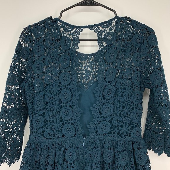 L'ATISTE by Amy Dress Blue Crochet Mini Open Back Fit Flare Lace - Picture 8 of 11